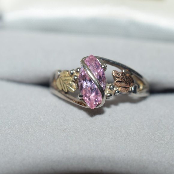 Vintage Sterling 12k. Black Hills Gold Pink CZ Necklace and Ring. Size 7 - Picture 3 of 14